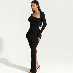 Long - sleeved oblique collar sexy hot girl slim back slit dress - Negative Apparel