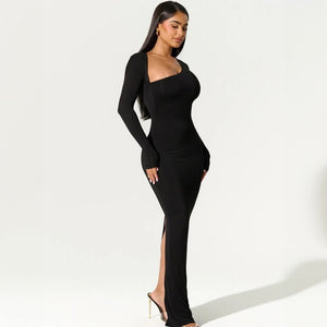 Long - sleeved oblique collar sexy hot girl slim back slit dress - Negative Apparel