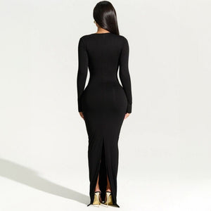 Long - sleeved oblique collar sexy hot girl slim back slit dress - Negative Apparel