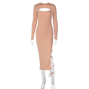 Long - sleeved shawl straps sxy sling slit bodycon dress - Negative Apparel