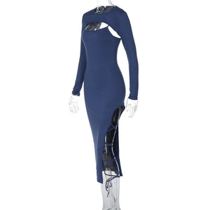 Long - sleeved shawl straps sxy sling slit bodycon dress - Negative Apparel