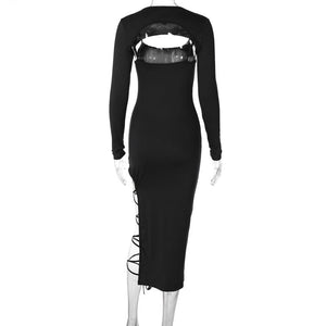 Long - sleeved shawl straps sxy sling slit bodycon dress - Negative Apparel