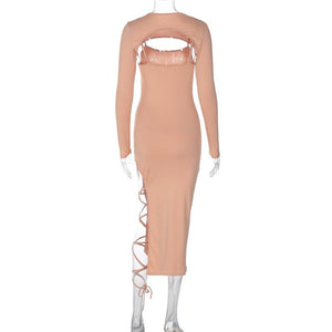 Long - sleeved shawl straps sxy sling slit bodycon dress - Negative Apparel