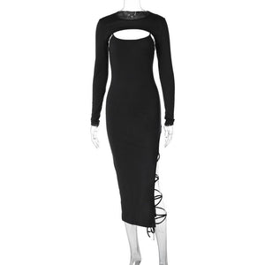 Long - sleeved shawl straps sxy sling slit bodycon dress - Negative Apparel