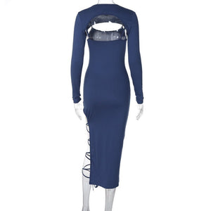 Long - sleeved shawl straps sxy sling slit bodycon dress - Negative Apparel