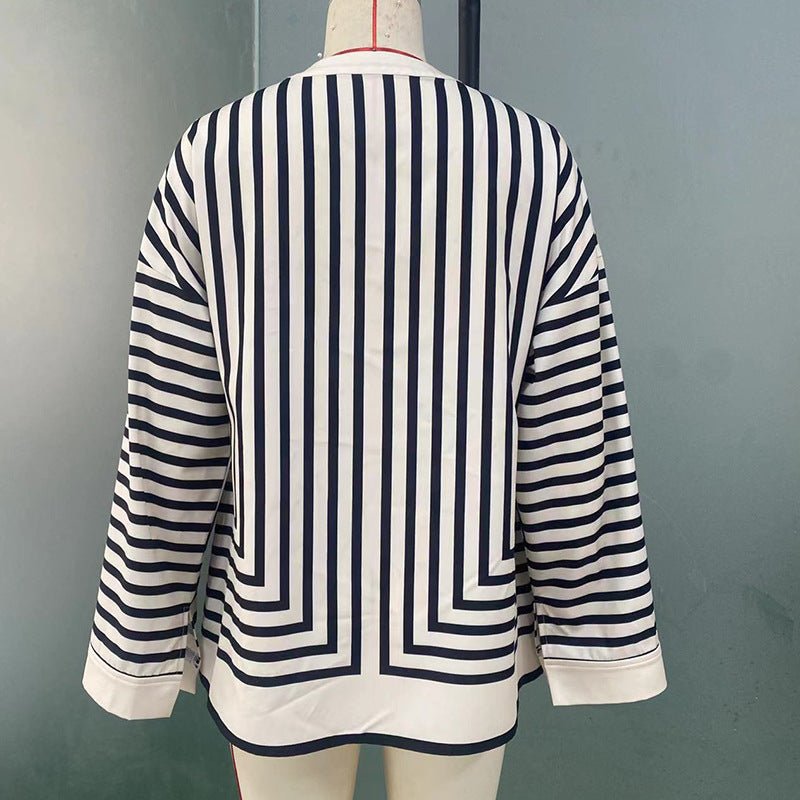 Long - sleeved shirt striped loose cardigan shirt women - Negative Apparel