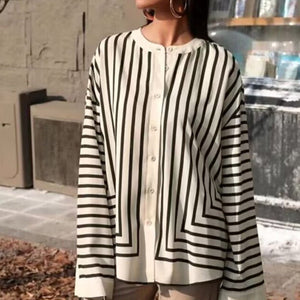 Long - sleeved shirt striped loose cardigan shirt women - Negative Apparel