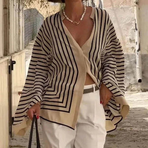 Long - sleeved shirt striped loose cardigan shirt women - Negative Apparel