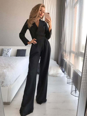 Long - sleeved solid color casual wine red trousers jumpsuit - Negative Apparel