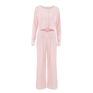 Long - sleeved trousers spring simple casual cardigan pajamas - Negative Apparel