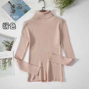 Long - sleeved turtleneck hi - neck solid color Korean style pullover sweater (24 colors) - Negative Apparel