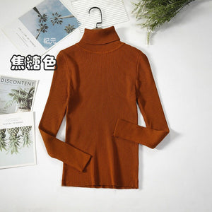 Long - sleeved turtleneck hi - neck solid color Korean style pullover sweater (24 colors) - Negative Apparel