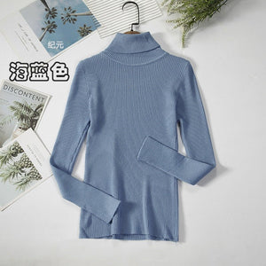 Long - sleeved turtleneck hi - neck solid color Korean style pullover sweater (24 colors) - Negative Apparel