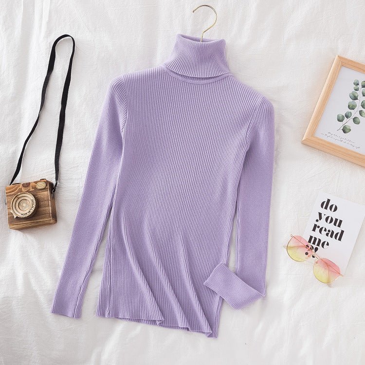 Long - sleeved turtleneck hi - neck solid color Korean style pullover sweater (24 colors) - Negative Apparel