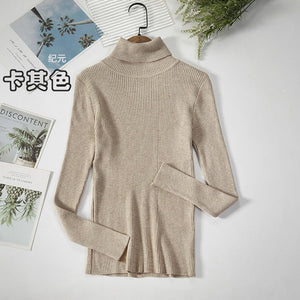 Long - sleeved turtleneck hi - neck solid color Korean style pullover sweater (24 colors) - Negative Apparel