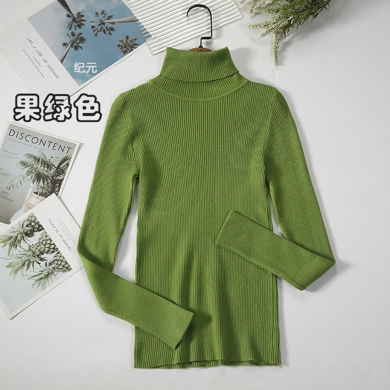 Long - sleeved turtleneck hi - neck solid color Korean style pullover sweater (24 colors) - Negative Apparel