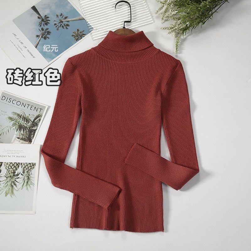 Long - sleeved turtleneck hi - neck solid color Korean style pullover sweater (24 colors) - Negative Apparel