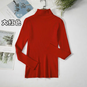 Long - sleeved turtleneck hi - neck solid color Korean style pullover sweater (24 colors) - Negative Apparel
