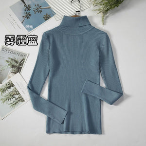 Long - sleeved turtleneck hi - neck solid color Korean style pullover sweater (24 colors) - Negative Apparel