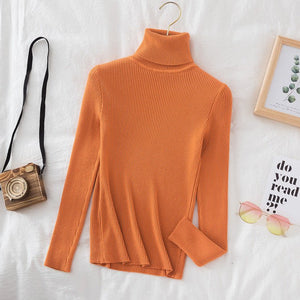 Long - sleeved turtleneck hi - neck solid color Korean style pullover sweater (24 colors) - Negative Apparel