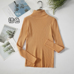 Long - sleeved turtleneck hi - neck solid color Korean style pullover sweater (24 colors) - Negative Apparel