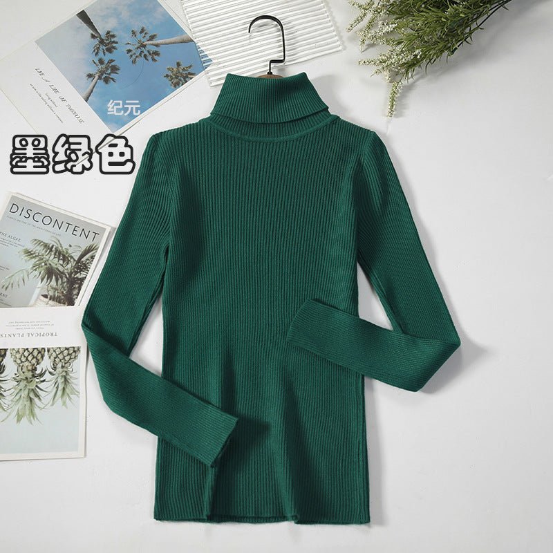 Long - sleeved turtleneck hi - neck solid color Korean style pullover sweater (24 colors) - Negative Apparel