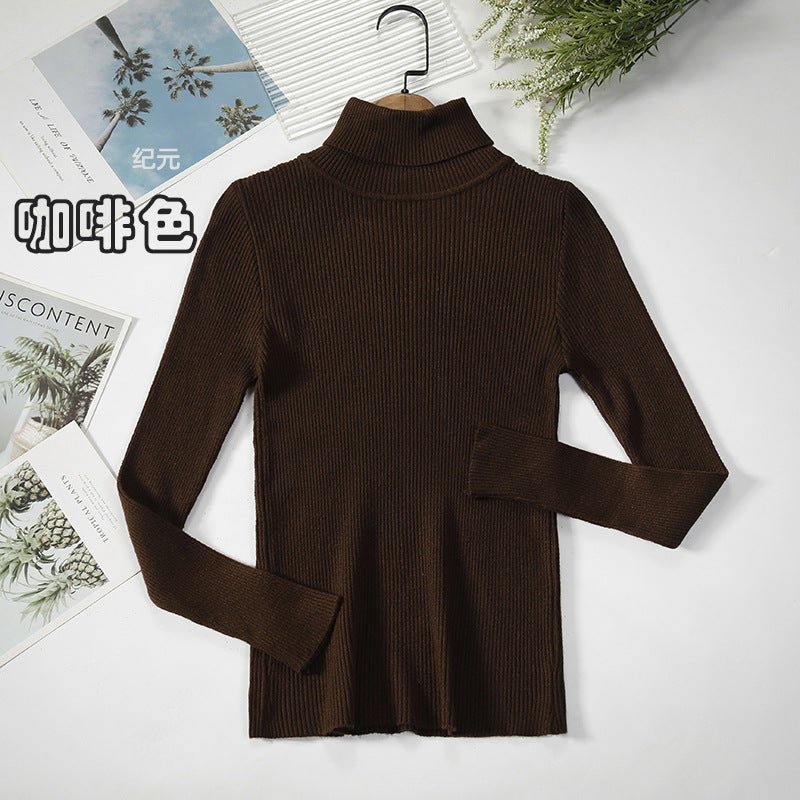 Long - sleeved turtleneck hi - neck solid color Korean style pullover sweater (24 colors) - Negative Apparel