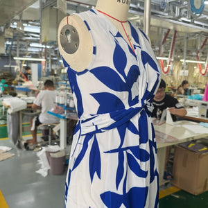 Long sleeveless midi skirt leaf print twist irregular dress - Negative Apparel