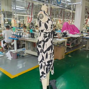 Long sleeveless midi skirt leaf print twist irregular dress - Negative Apparel