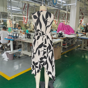 Long sleeveless midi skirt leaf print twist irregular dress - Negative Apparel