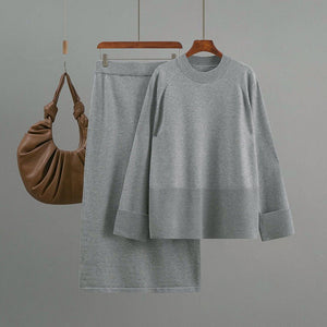 Loose knitted round neck loose skirt two - piece set - Negative Apparel