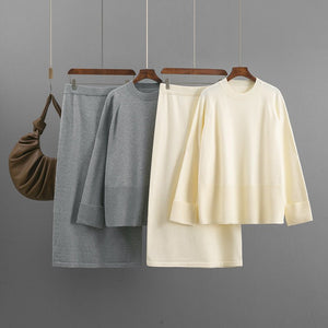 Loose knitted round neck loose skirt two - piece set - Negative Apparel
