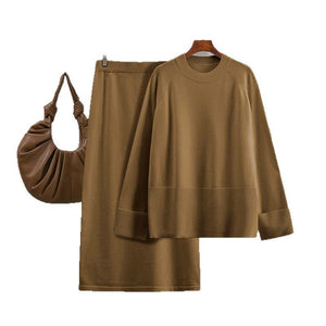 Loose knitted round neck loose skirt two - piece set - Negative Apparel