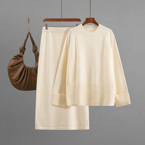 Loose knitted round neck loose skirt two - piece set - Negative Apparel