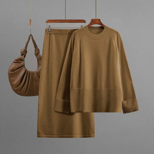 Loose knitted round neck loose skirt two - piece set - Negative Apparel