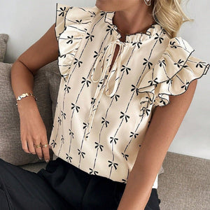 Lotus leaf short - sleeved shirt drawstring lace collar pullover women - Negative Apparel