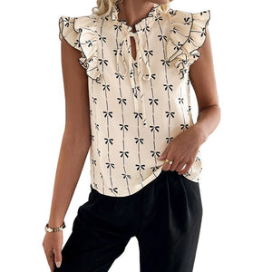 Lotus leaf short - sleeved shirt drawstring lace collar pullover women - Negative Apparel