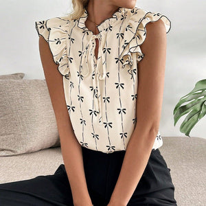 Lotus leaf short - sleeved shirt drawstring lace collar pullover women - Negative Apparel
