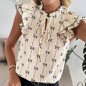 Lotus leaf short - sleeved shirt drawstring lace collar pullover women - Negative Apparel