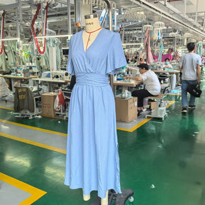 Lotus leaf sleeve slit elastic waist dress solid color long dress for summer - Negative Apparel