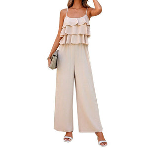 Lotus leaf suspender jumpsuit 2025 spring and summer elegant trousers wide legs pants - Negative Apparel