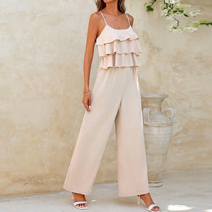 Lotus leaf suspender jumpsuit 2025 spring and summer elegant trousers wide legs pants - Negative Apparel