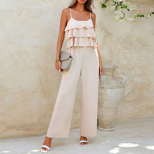 Lotus leaf suspender jumpsuit 2025 spring and summer elegant trousers wide legs pants - Negative Apparel