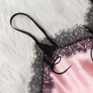 love cute printed pajamas women's summer lace splicing set DT22326 - Negative Apparel