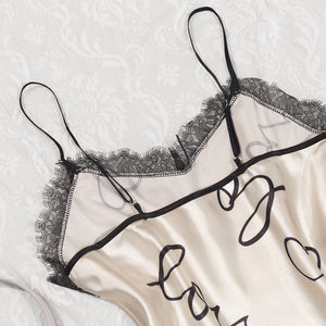 love cute printed pajamas women's summer lace splicing set DT22326 - Negative Apparel