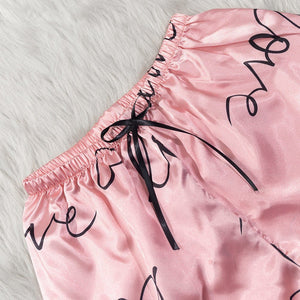 love cute printed pajamas women's summer lace splicing set DT22326 - Negative Apparel