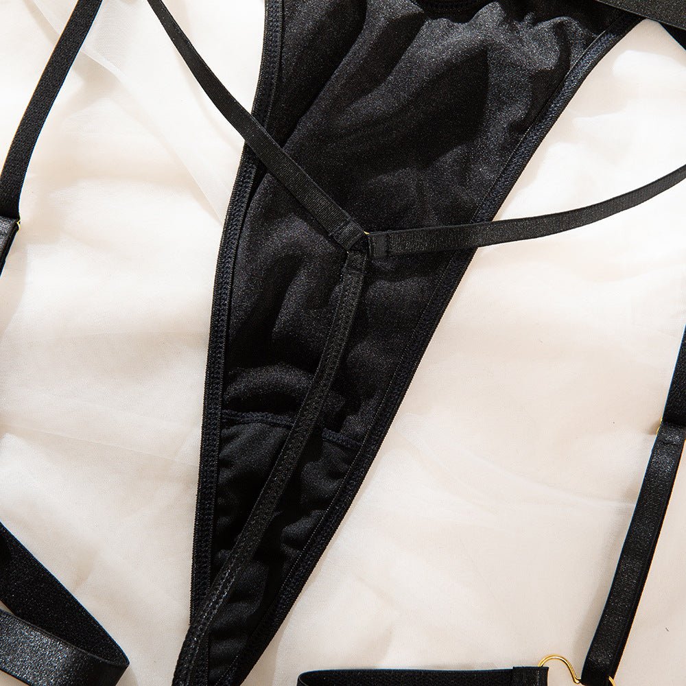 Love heart steel ring jumpsuit hollow back lingerie set - Negative Apparel