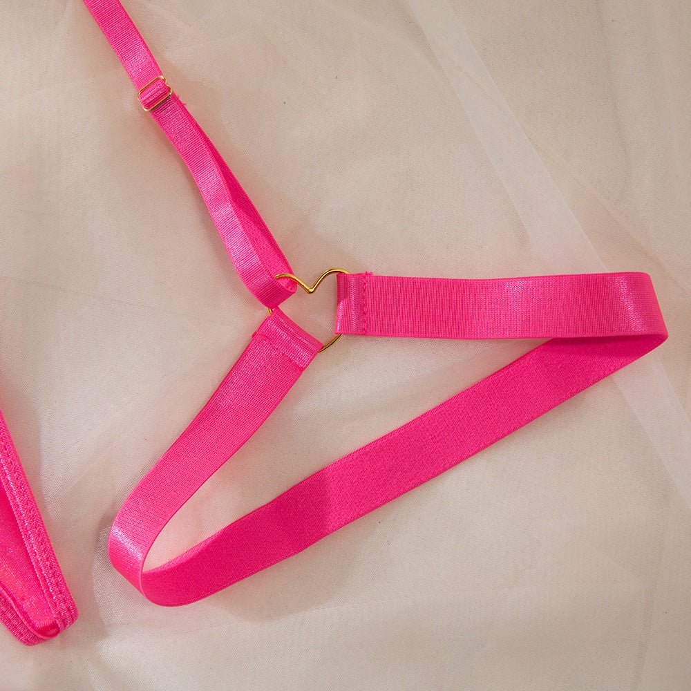 Love heart steel ring jumpsuit hollow back lingerie set - Negative Apparel