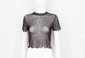 Love mesh sxy cute style navel - baring short tops for women - Negative Apparel