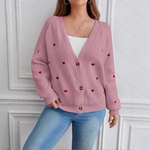 Love Pattern V - Neck Cardigan for Women – Thick Wool Knit - Negative Apparel